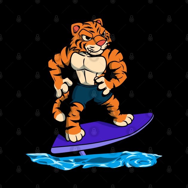 Tiger surfer on hydrofoil surfboard by Modern Medieval Design