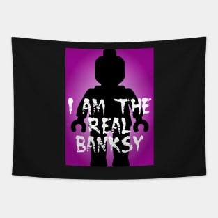 Black Minifig with "I am the Real Banksy" slogan, Customize My Minifig Tapestry