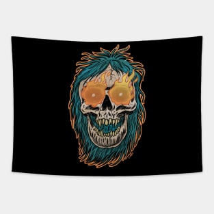 Flaming Skull  Frankenhorrors Vintage monster movie horror graphic Tapestry