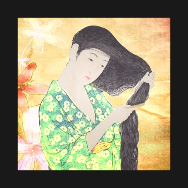 Beautiful Oriental Lady Brushing Her Hair by Taluula