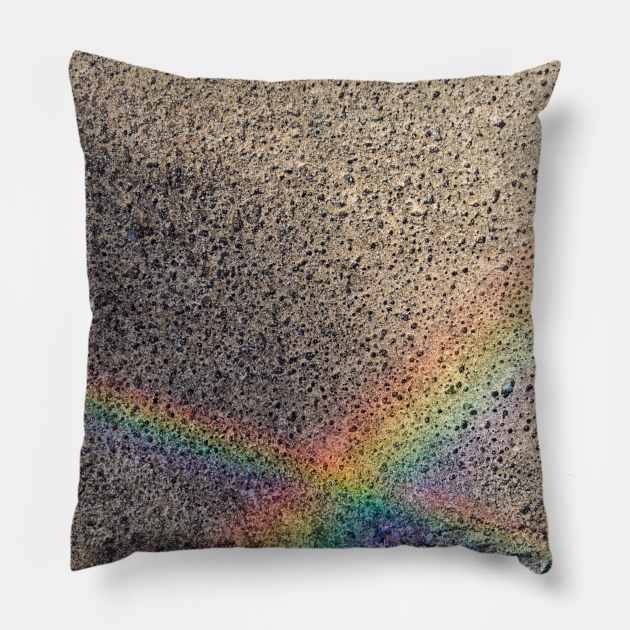 Artificial created rainbow cast onto concrete textured surface Pillow by textural