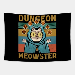 Dungeon Meowster Funny Nerdy Gamer Cat D20 Dice RPG Tapestry