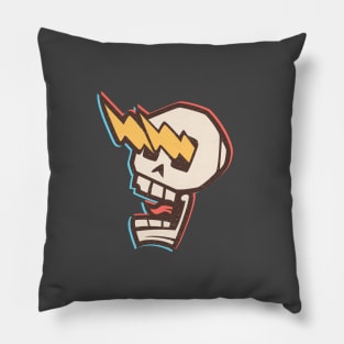 Glitch funny skull with eyes lightning Pillow