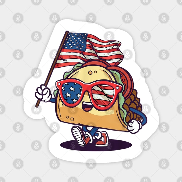 Taco Sunglasses American Flag USA Funny 4th Of July Gifts Magnet by Jsimo Designs