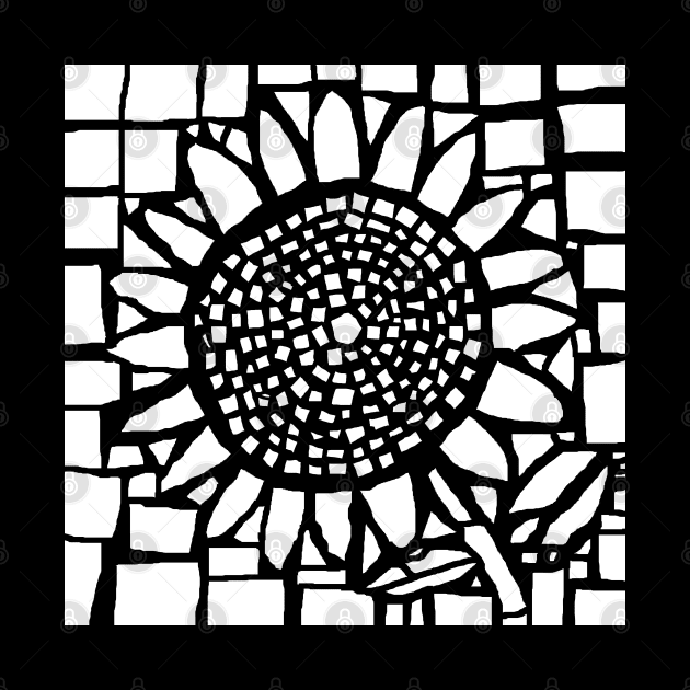 Black and White Mosaic Sunflower by ellenhenryart