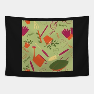 A Day in the Garden - gardening Gardener Pattern Green Orange Tapestry