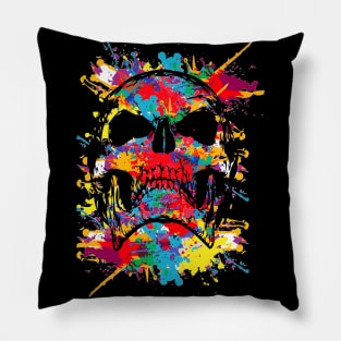 colorful skull artwork Pillow