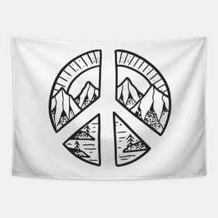 Peace Sign and Mountain Design Tapestry