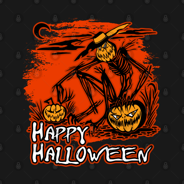 Happy Halloween Scarecrow And Pumpkins by RadStar