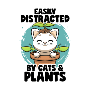 Easily Distracted By Cats & Plants Gardening Garden Botanic T-Shirt