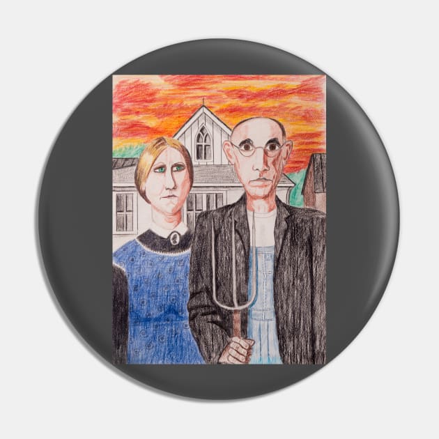 American Gothic Farmers Pin by Matt Starr Fine Art