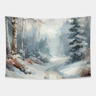 Winter Forest Road Tapestry