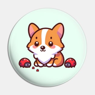 Cute Corgi with Ladybugs Pin