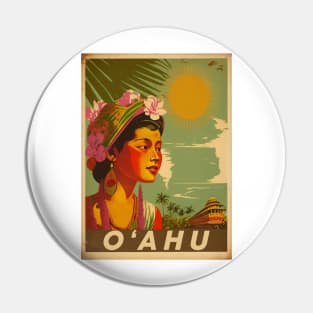 O'Ahu Hawaii Vintage Travel Art Poster Pin