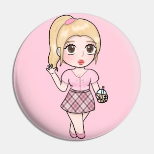 Cute chibi girl drinking boba Pin