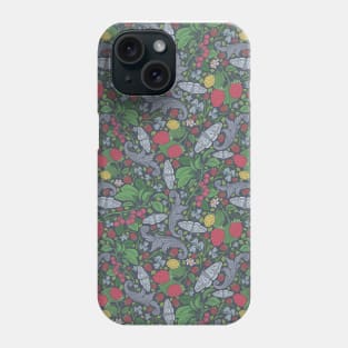 Red berries with butterflies and bluebells on dark background Phone Case