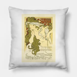 EXPOSITION SALON DES CENT France Vintage Poster by Alphonse Mucha Pillow