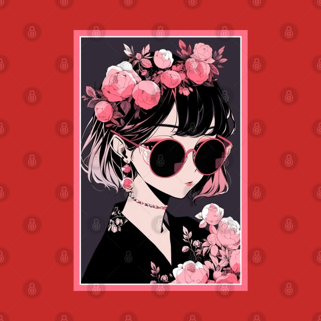 Aesthetic Anime Girl Pink Rosa Black | Quality Aesthetic Anime Design | Chibi Manga Anime Art by AlNoah