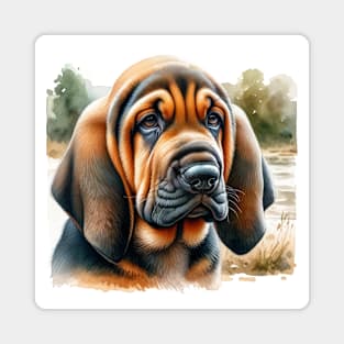 Watercolor Bloodhound Puppies Painting - Cute Puppy Magnet