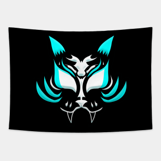 Dark Kitsune Face - Cyan Tapestry