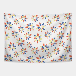 Abstract orange blue yellow flowers on a white background. Distressed look. Tapestry