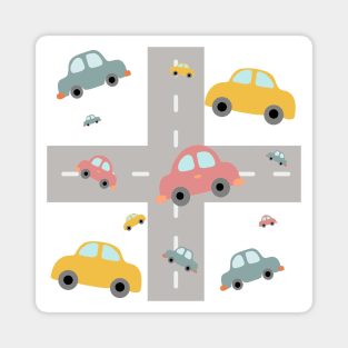 car and road cartoon Magnet