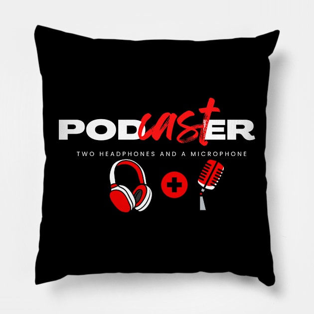 Podcaster - two headphones and a microphone Pillow by True Media Solutions