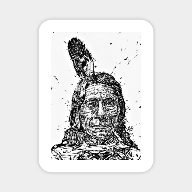 RED CLOUD ink portrait.1 Magnet by lautir