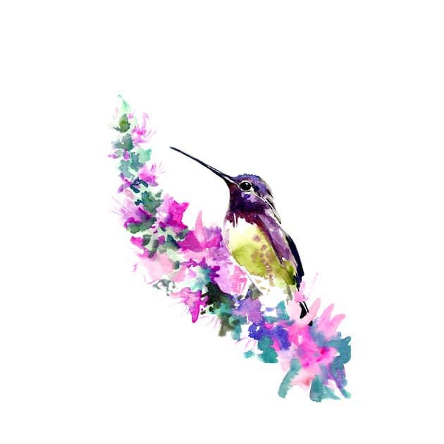 Hummingbird and Pink purple Flowers by surenart