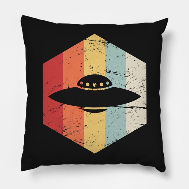 Vintage Retro Alien UFO Icon Pillow by MeatMan