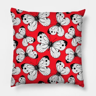 Cabbage butterfly pattern on red Pillow