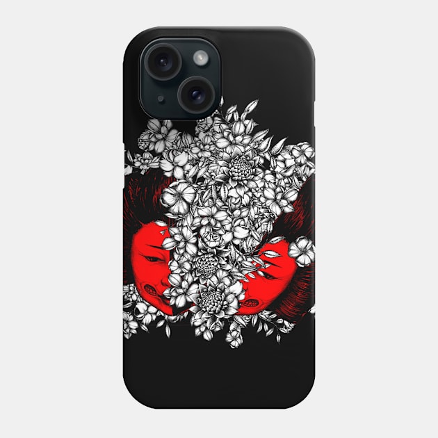 Red geisha with white flowers Phone Case by fakeface