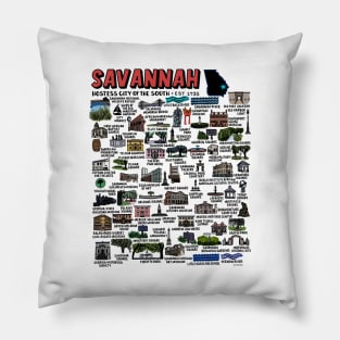 Savannah Georgia Map Art Pillow