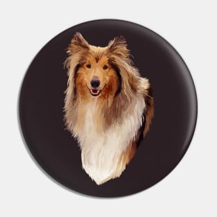 Rough Coated Sable White Collie Dog Portrait Pin