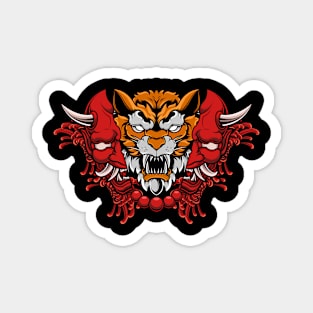 TIGER WITH HANNYA ONI MASK ILLUSTRATION Magnet