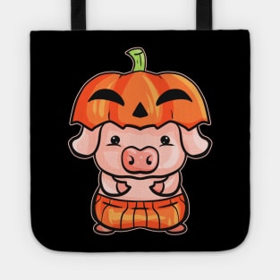 Little Pink Pig dresses as a Pumpkin for Halloween Tote