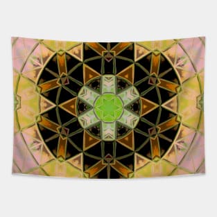 Mosaic Mandala Flower Green Yellow and Black Tapestry