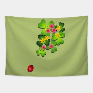 Ladybug with Oxalis  leaves Tapestry