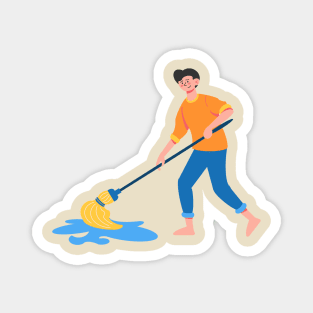 Hand Drawn "Boy On Cleaning" Magnet