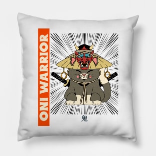 Cute Japanese Cat Oni Warrior Pillow