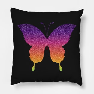 Bright Rainbow Ombre Faux Glitter Butterfly Pillow