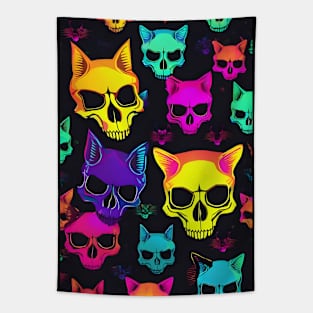 Neon cat skull pattern Tapestry