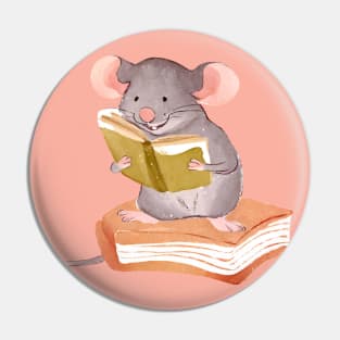 Cute Watercolor Mouse Reading Book Pin