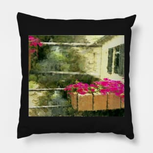 Flowers on a little pont in La Collobières, south of France Pillow