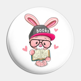 Cute smart bunny with glasses and a book Pin