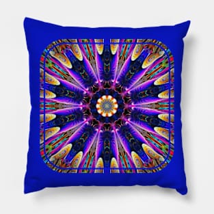 Bright Purple Pink and Blue Kaleidoscope Mandala Design Pillow