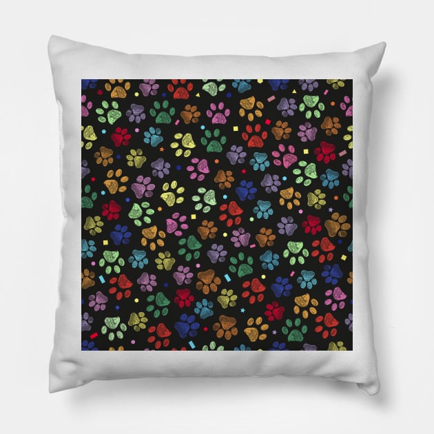 Doodle colorful paw print Pillow by GULSENGUNEL