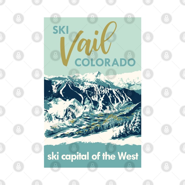 Light Blue Ski Vail Colorado, vintage poster by ROEDERcraft