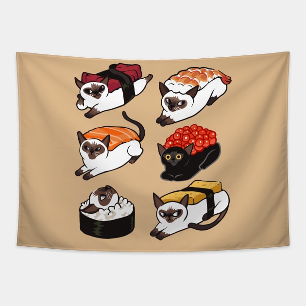 Sushi Siamese Cat Tapestry by huebucket