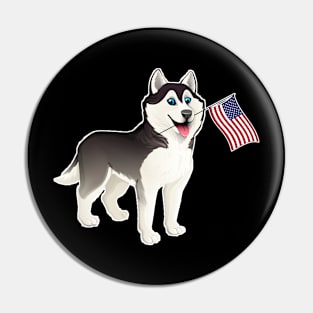 American Flag Siberian Husky Dog Love Pin